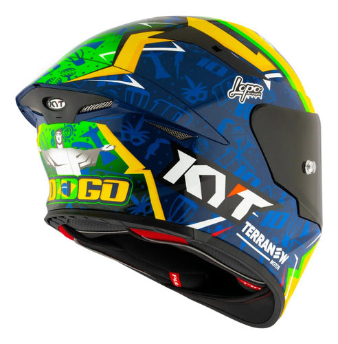 Capacete KYT TT-Revo Diogo Moreira 2024 com Spoiler Azul Verde Amarelo Brilhante