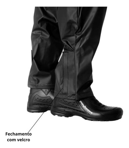 Capa de Chuva Conjunto Pantaneiro Tornado PVC com Gola e Bolso Preto