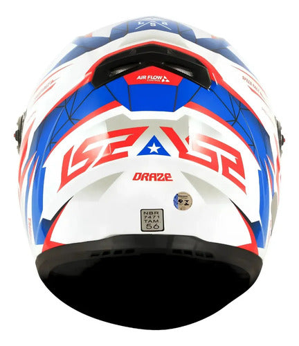 Capacete LS2 FF358 Draze Branco Azul Vermelho Brilhante Tamanho 56/S