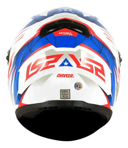 Capacete LS2 FF358 Draze Branco Azul Vermelho Brilhante Tamanho 56/S