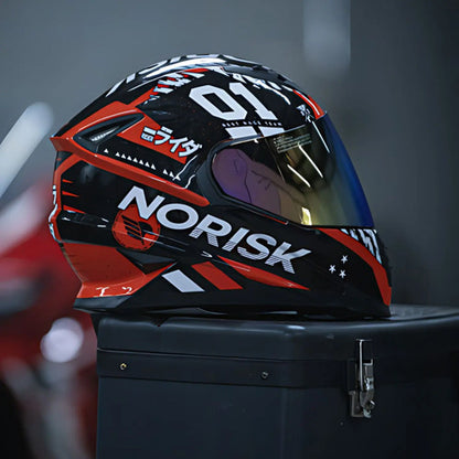 Capacete Norisk FF302 Soul Tokyo com Óculos Solar Interno Preto Vermelho Brilhante