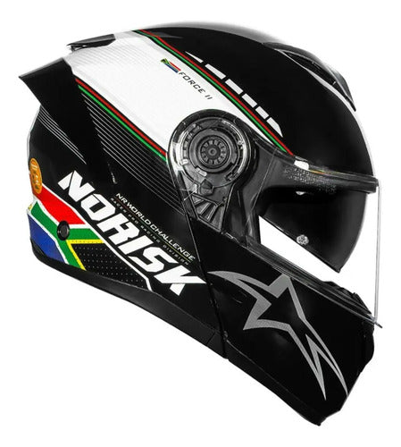 Capacete Norisk FF302 Soul II Grand Prix África do Sul com Óculos Solar Interno Branco Tamanho 60/L