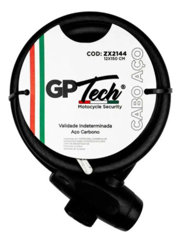 Trava de Segurança Antifurto Cabo Espiral GP Tech ZX2144 12 mm x 150 cm Universal