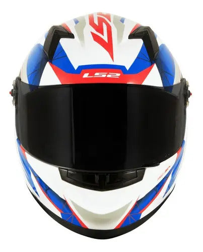 Capacete LS2 FF358 Draze Branco Azul Vermelho Brilhante Tamanho 62/XL