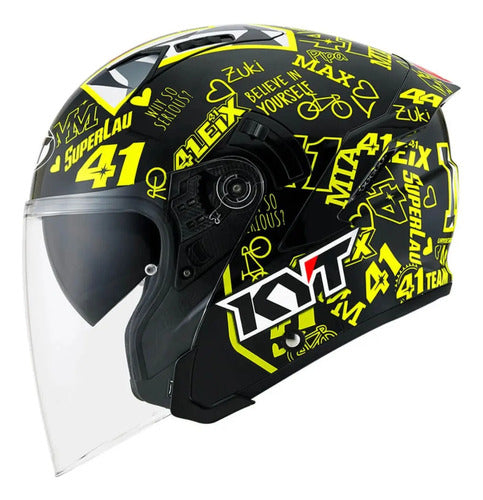 Capacete Aberto KYT NF-J Aleix Espargaro 2020 com Óculos Solar Interno Amarelo Vermelho