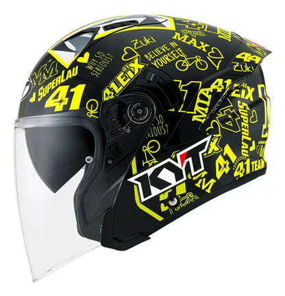 Capacete Aberto KYT NF-J Aleix Espargaro 2020 com Óculos Solar Interno Amarelo Vermelho