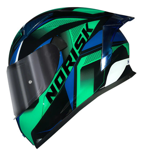 Capacete Norisk Flow Pulse com 2 Viseiras e Spoiler Verde Azul