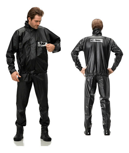 Capa de Chuva Conjunto Pantaneiro Tornado PVC com Gola e Bolso Preto