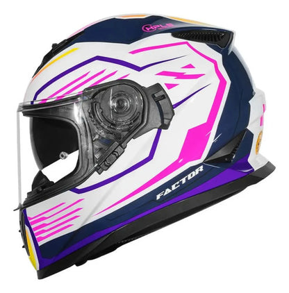 Capacete Norisk FF302 Soul II Factor com Óculos Solar Interno Branco Rosa Brilhante
