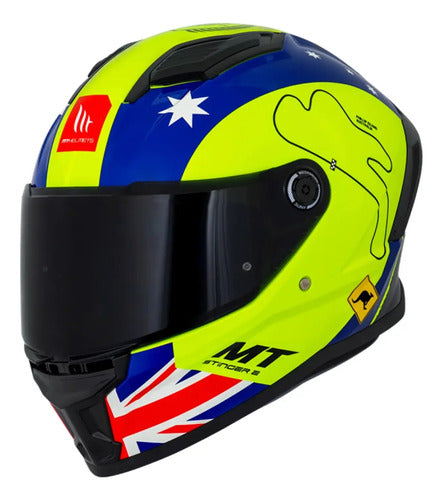 Capacete MT Helmets Stinger 2 Grand Chelem Austrália Amarelo Azul Brilhante