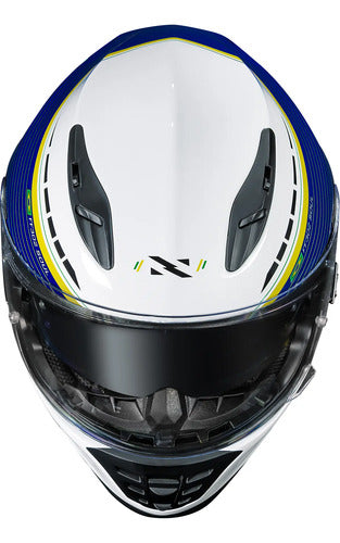 Capacete Norisk FF302 Grand Prix Brasil com Óculos Solar Interno Branco Brilhante