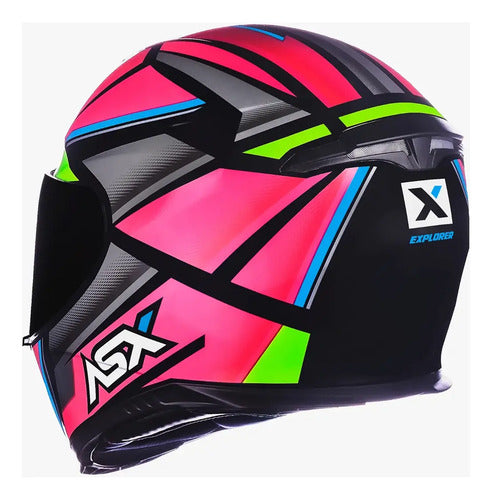 Capacete ASX Eagle Explorer Preto Rosa Prata Brilhante