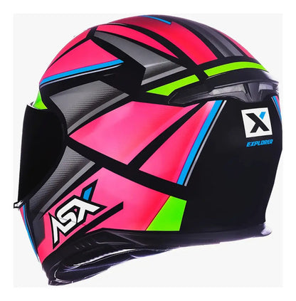 Capacete ASX Eagle Explorer Preto Rosa Prata Brilhante