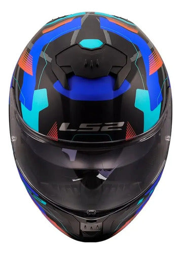 Capacete LS2 FF808 Stream II Mika com Óculos Solar Interno Preto Azul Fosco
