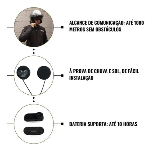 Par de Intercomunicadores de Capacete Motocom Prime Universal Bluetooth com Rádio FM