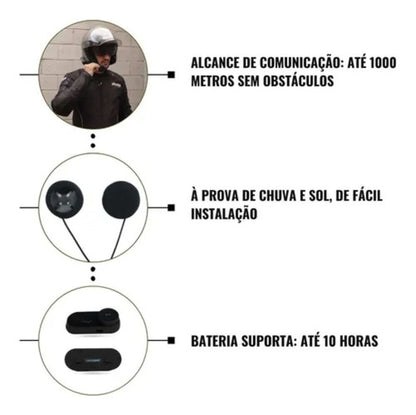 Par de Intercomunicadores de Capacete Motocom Prime Universal Bluetooth com Rádio FM
