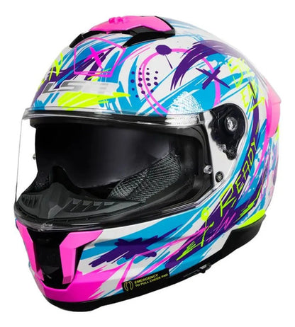 Capacete LS2 FF808 Stream II Scratches com Óculos Solar Interno Branco Roxo Rosa Fosco