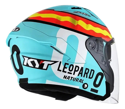Capacete Aberto KYT NF-J Jaume Masia Leopard com Óculos Solar Interno Azul Vermelho