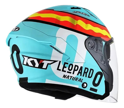 Capacete Aberto KYT NF-J Jaume Masia Leopard com Óculos Solar Interno Azul Vermelho