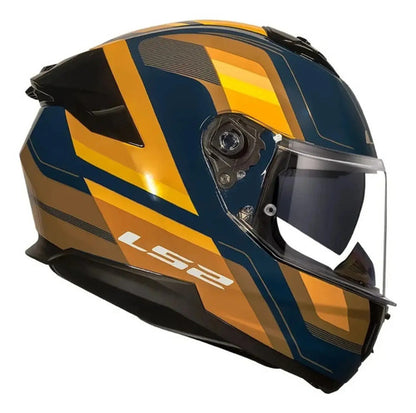 Capacete LS2 FF808 Stream II Vintage com Óculos Solar Interno Azul Laranja Brilhante