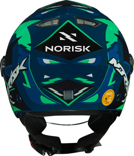Capacete Aberto Norisk Orion Denver Azul Verde Brilhante Tamanho 58/M