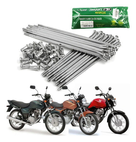 Jogo de Raios Smartfox Honda Cg 125 150 160 Titan Fan Start 4 mm Cromado