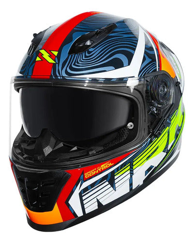 Capacete Norisk FF302 Soul II Control com Óculos Solar Interno Azul Laranja Brilhante Tamanho 56/S