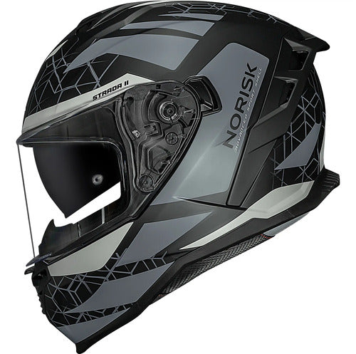 Capacete Norisk Strada II Evoque com Óculos Solar Interno e Spoiler Cinza Preto Fosco