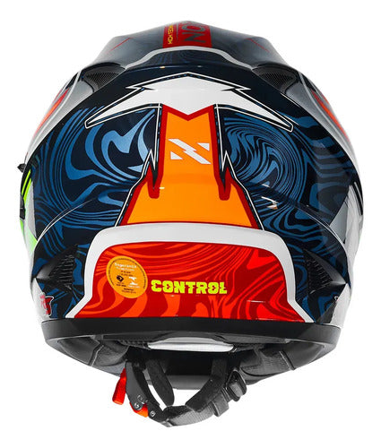 Capacete Norisk FF302 Soul II Control com Óculos Solar Interno Azul Laranja Brilhante Tamanho 56/S