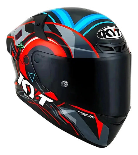 Capacete KYT TT-Course Ratthapark Play Preto Azul Vermelho Brilhante