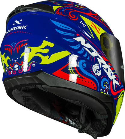Capacete Norisk Razor Circus Azul Amarelo Brilhante Tamanho 62/XL