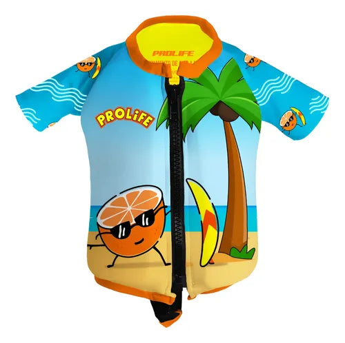 Colete Salva Vidas Infantil Camisa Praia Flutuadora Prolife Naranja