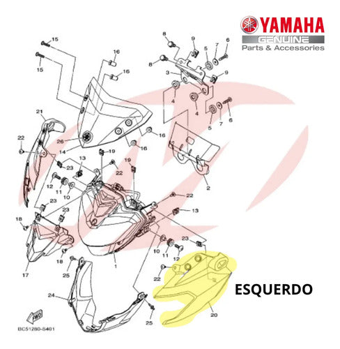 Carenagem Lateral do Farol Esquerda Yamaha Fazer Fz25 250 2018 a 2021 Azul
