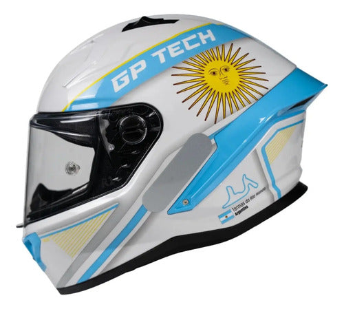 Capacete GP Tech Pilot Grand Prix Argentina Branco Azul Brilhante