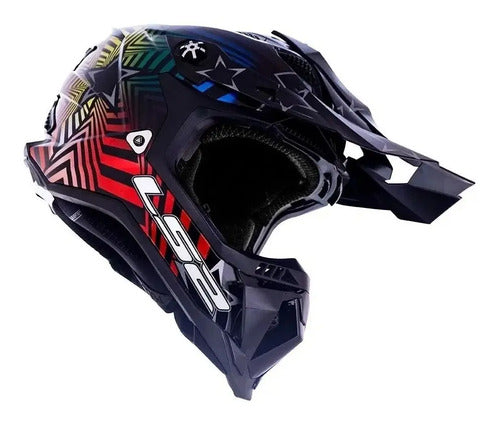 Capacete Off-Road LS2 MX700 Subverter Evo Super Collider Preto Brilhante