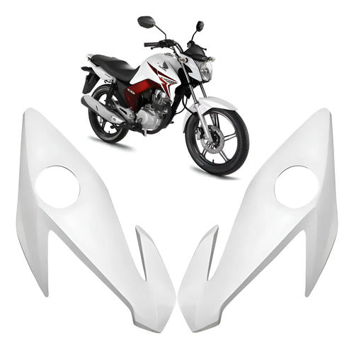 Par de Carenagens Laterais do Farol Paramotos Honda Cg 160 Titan 2022 a 2024 Branco Perolizado