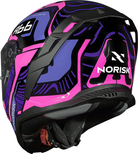 Capacete Norisk Strada II Fusion com Óculos Solar Interno Roxo Rosa Preto Brilhante
