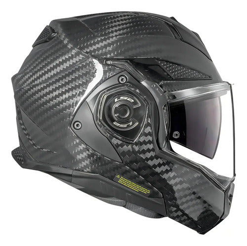 Capacete Escamoteável LS2 FF901 Advant X Carbon Solid com Óculos Solar Preto Brilhante