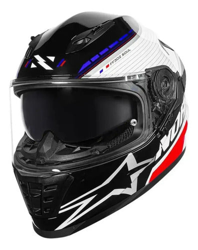 Capacete Norisk FF302 Grand Prix França com Óculos Solar Interno Branco Brilhante