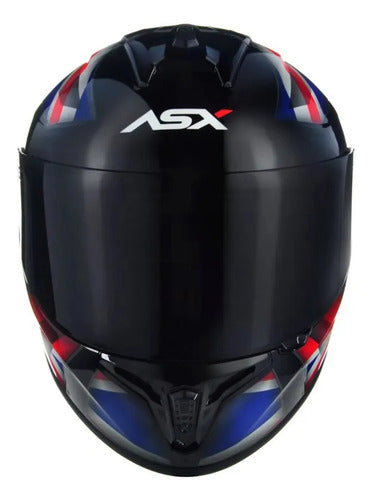 Capacete ASX Draken UK Preto Vermelho Azul Brilhante