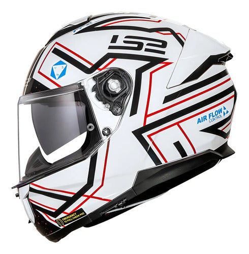 Capacete LS2 FF808 Stream II Maze com Óculos Solar Interno Branco Preto Brilhante