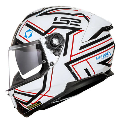 Capacete LS2 FF808 Stream II Maze com Óculos Solar Interno Branco Preto Brilhante