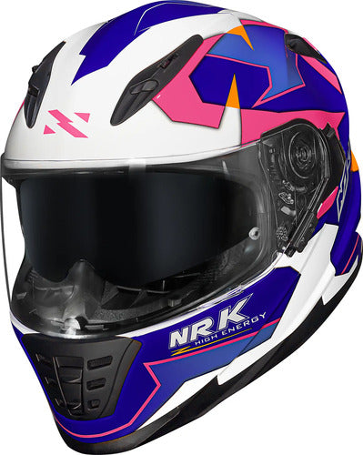 Capacete Norisk FF302 Soul District com Óculos Solar Interno Azul Branco Rosa Brilhante