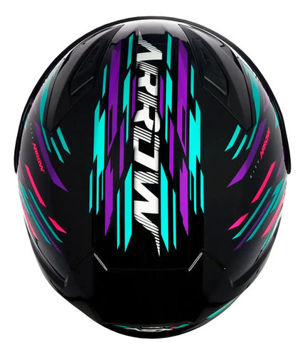Capacete ASX City Arrow Preto Azul Roxo Brilhante