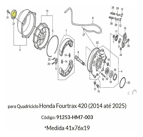 Retentor da Tampa do Tambor de Freio Traseiro Iron Honda Trx 420 Fourtrax 2014 a 2024 41x76x19 mm