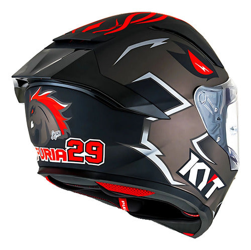 Capacete KYT R2R Fury 29 com Óculos Solar Interno Preto Cinza Vermelho Fosco