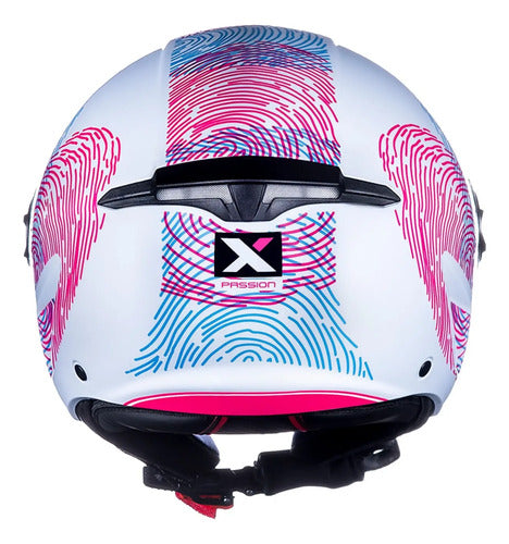 Capacete Aberto ASX City Air Passion Branco Rosa Azul Brilhante