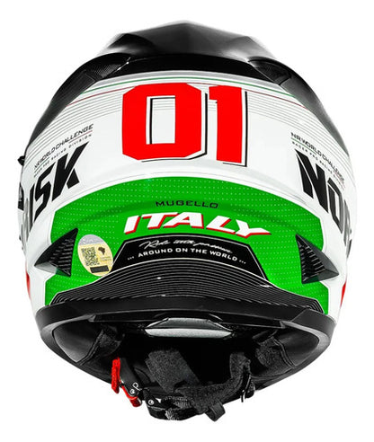 Capacete Norisk FF302 Soul II Grand Prix Itália com Óculos Solar Interno Branco Tamanho 60/L