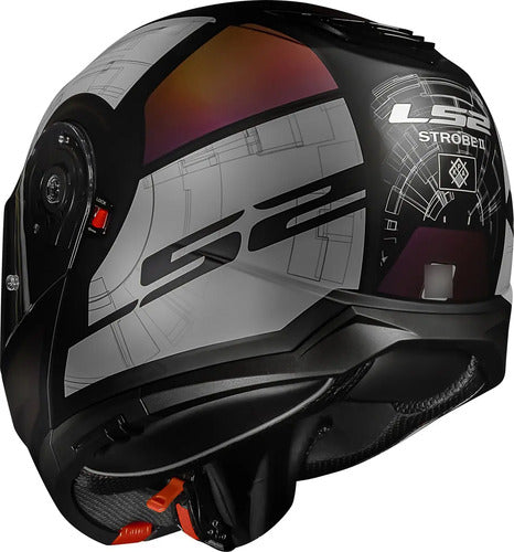 Capacete Escamoteável LS2 FF908 Strobe II Orion com Óculos Solar Preto Roxo Azul Fosco