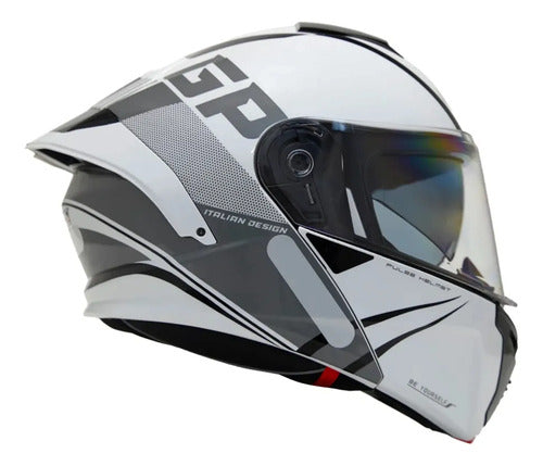 Capacete Escamoteável GP Tech A128 SV Pulse Be Yourself Branco Cinza Brilhante